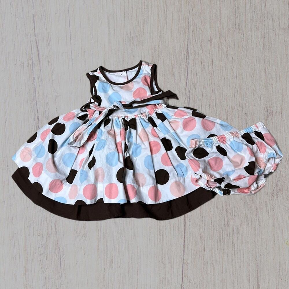 Savannah layered polka dot dress with tulle and bloomers infant size 3-6 months - Picture 3 of 6
